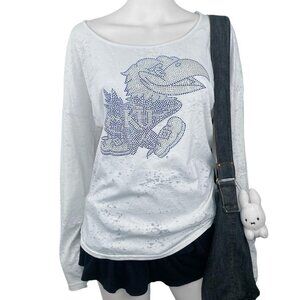 00s 2010s KU Kansas University Jayhawk VS PINK Bling Top Sz L
